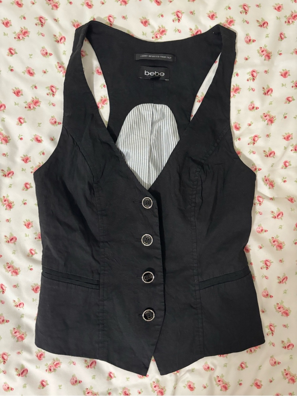 bebe Black Women's Fitted Button Vest